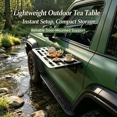 Outdoor Adventure Table With Storage - โต๊ะพับติดประตูรถยนต์แบบพกพา ชั้นวางของอเนกประสงค์สำหรับตั้งแคมป์ ใช้ได้กับรถ SUV รถบรรทุก และการผจญภัยออฟโรด