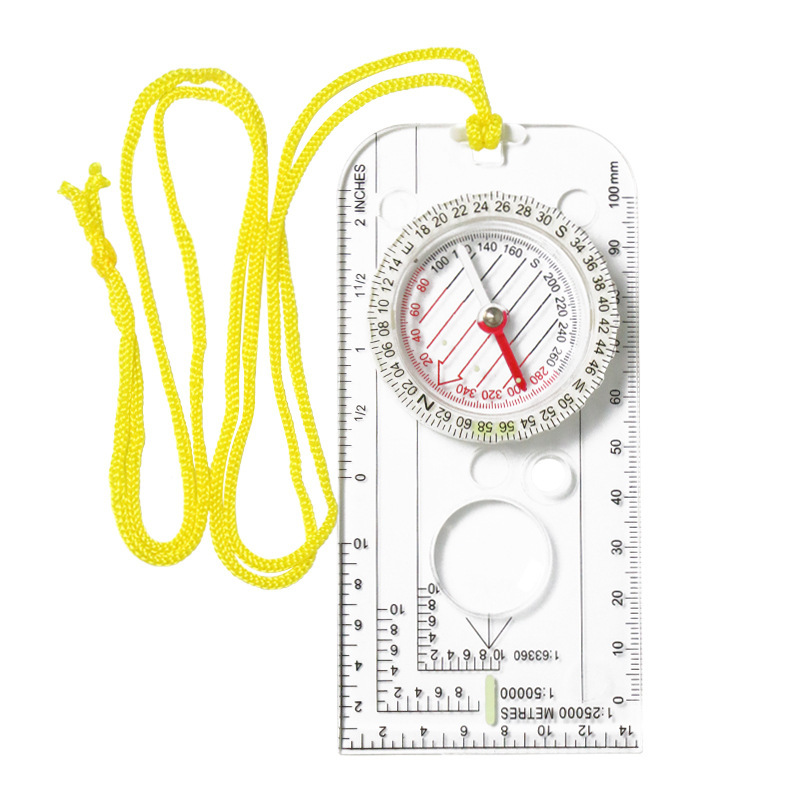 Map Compass Orienteering - ไม้บรรทัดแผนที่นำทางกลางแจ้ง - อุปกรณ์สำรวจขนาดมาตราส่วนสำหรับการล่าสัตว์ การเอาชีวิตรอด การเดินทาง และการเดินป่า