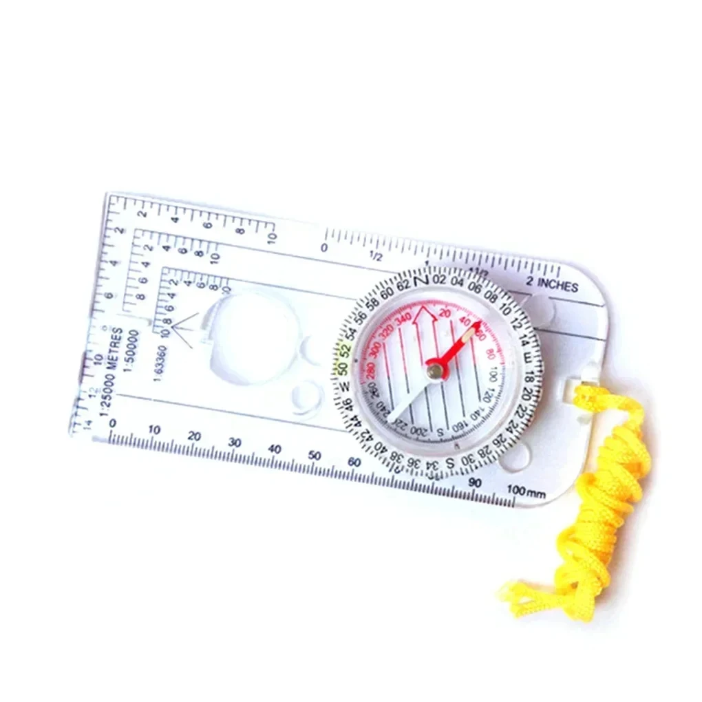 Map Compass Orienteering - เข็มทิศอะคริลิกแบบพกพาพร้อมเชือก ใช้สำหรับนำทาง แผนที่ ไม้บรรทัด เข็มทิศสำหรับการเดินป่า ตั้งแคมป์