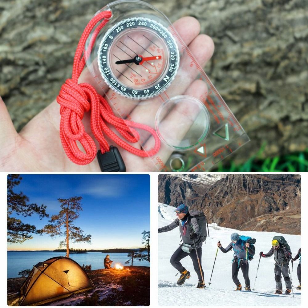 Map Compass Orienteering - ไม้บรรทัดแผนที่อะคริลิกใหม่พร้อมเข็มทิศอเนกประสงค์แบบพกพาสำหรับการนำทางและเดินป่า ฐานใส