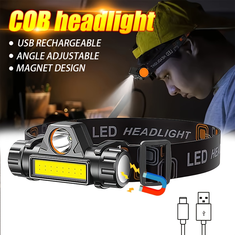 Headlamp Waterproof Rechargeable - ไฟฉายคาดศีรษะ LED COB แบบชาร์จซ้ำได้ ความสว่างสูง พร้อมแม่เหล็ก