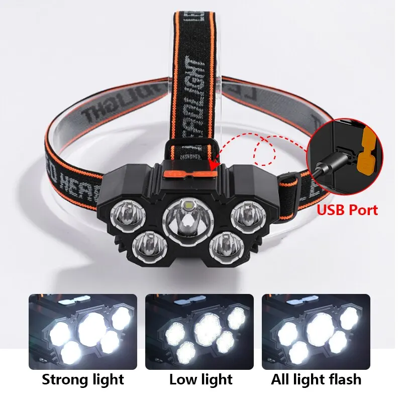 ไฟหน้าแบบชาร์จไฟได้ 5 LED แสงท - Headlamp Waterproof Rechargeable บทวิจารณ์และราคา