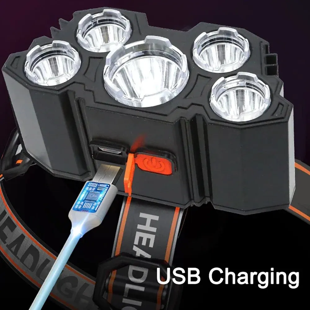 ไฟหน้าแบบชาร์จไฟได้ 5 LED แสงท - Headlamp Waterproof Rechargeable บทวิจารณ์และราคา
